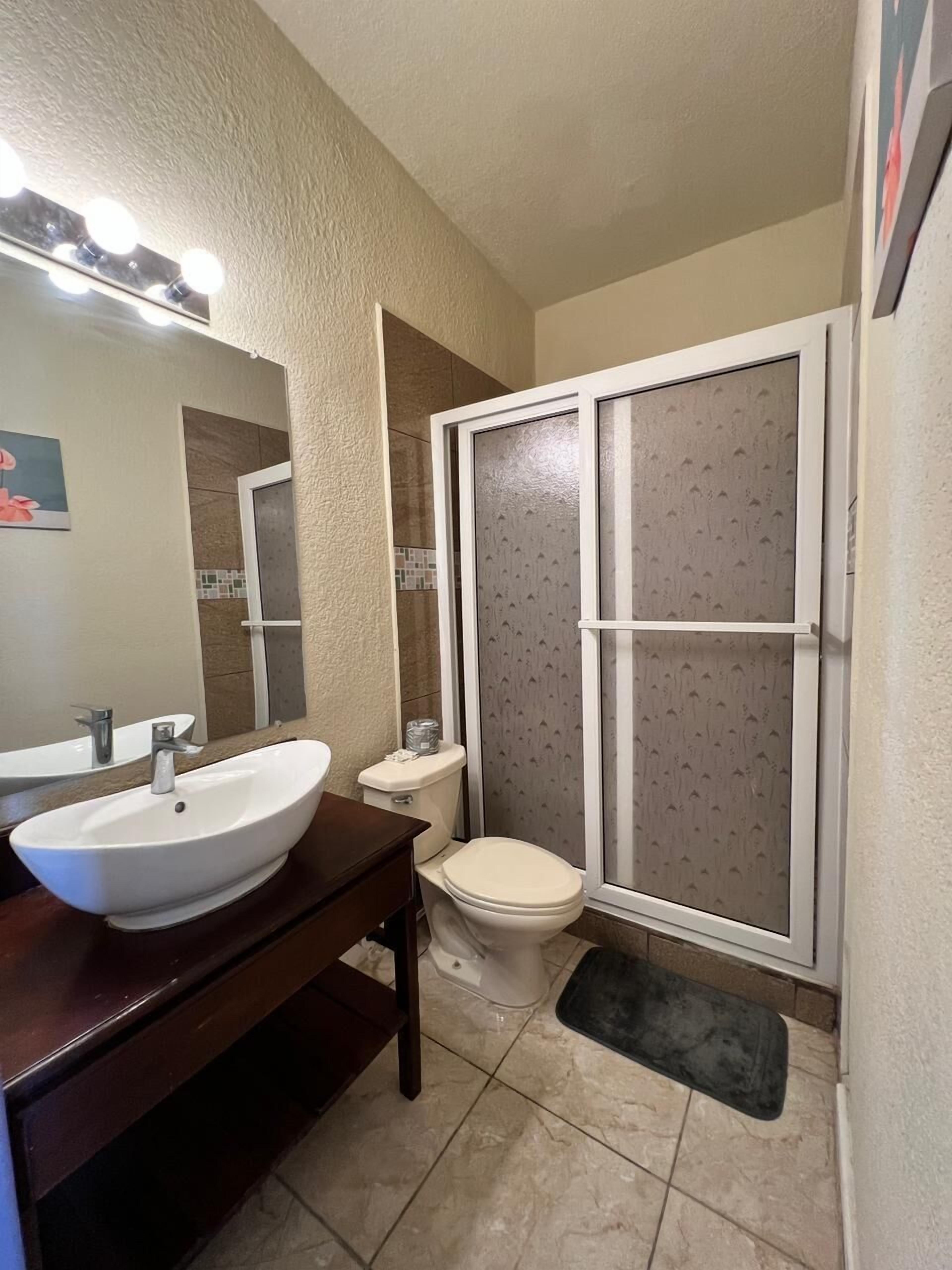 deluxe triple room | bathroom | shower, free toiletries, hair dryer, towels