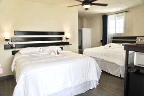 Double Room, 2 Queen Beds, Ocean View | In-room safe, desk, blackout drapes, iron/ironing board