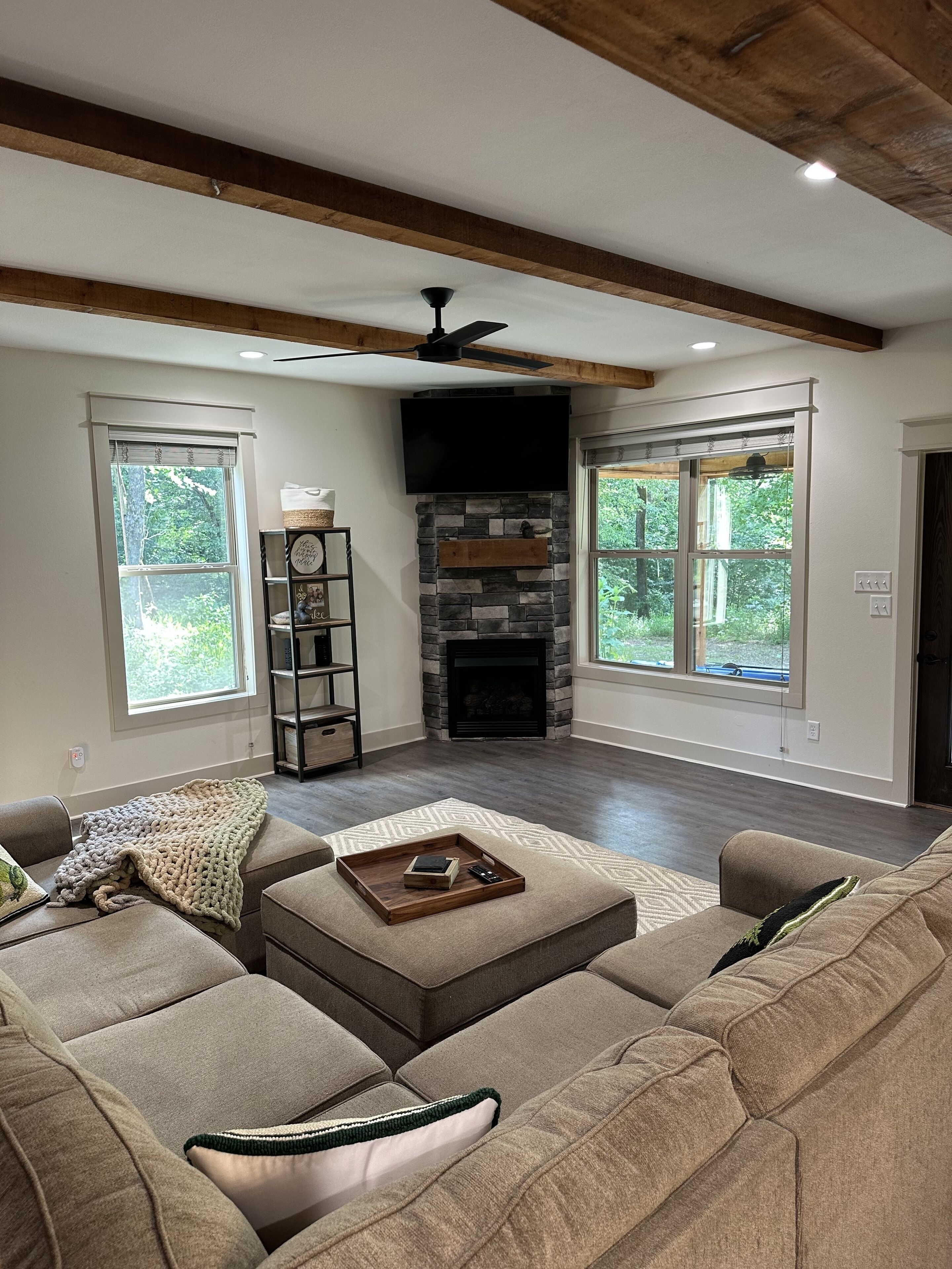 TV, fireplace, table tennis, books