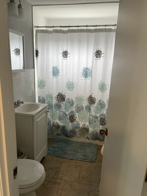 Hair dryer, towels, toilet paper