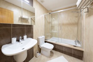 Hair dryer, towels, toilet paper