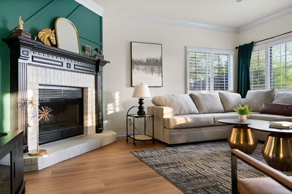 TV, fireplace, video games, offices