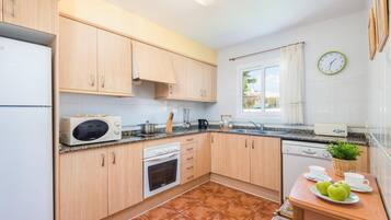 Een microgolfoven, een vaatwasser