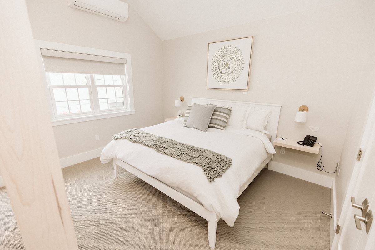 1 bedroom, blackout drapes, soundproofing, iron/ironing board