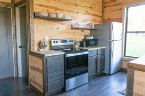 Frigorífico, microondas, horno y placa de cocina