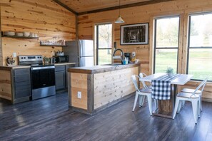 Frigorífico, microondas, horno y placa de cocina