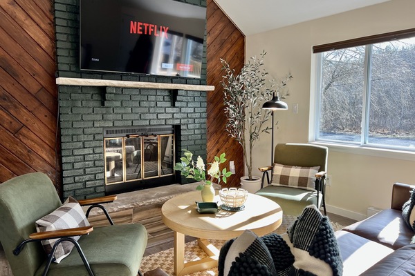 Televisor intel·ligent, llar de foc, taula de tennis de taula i llibres