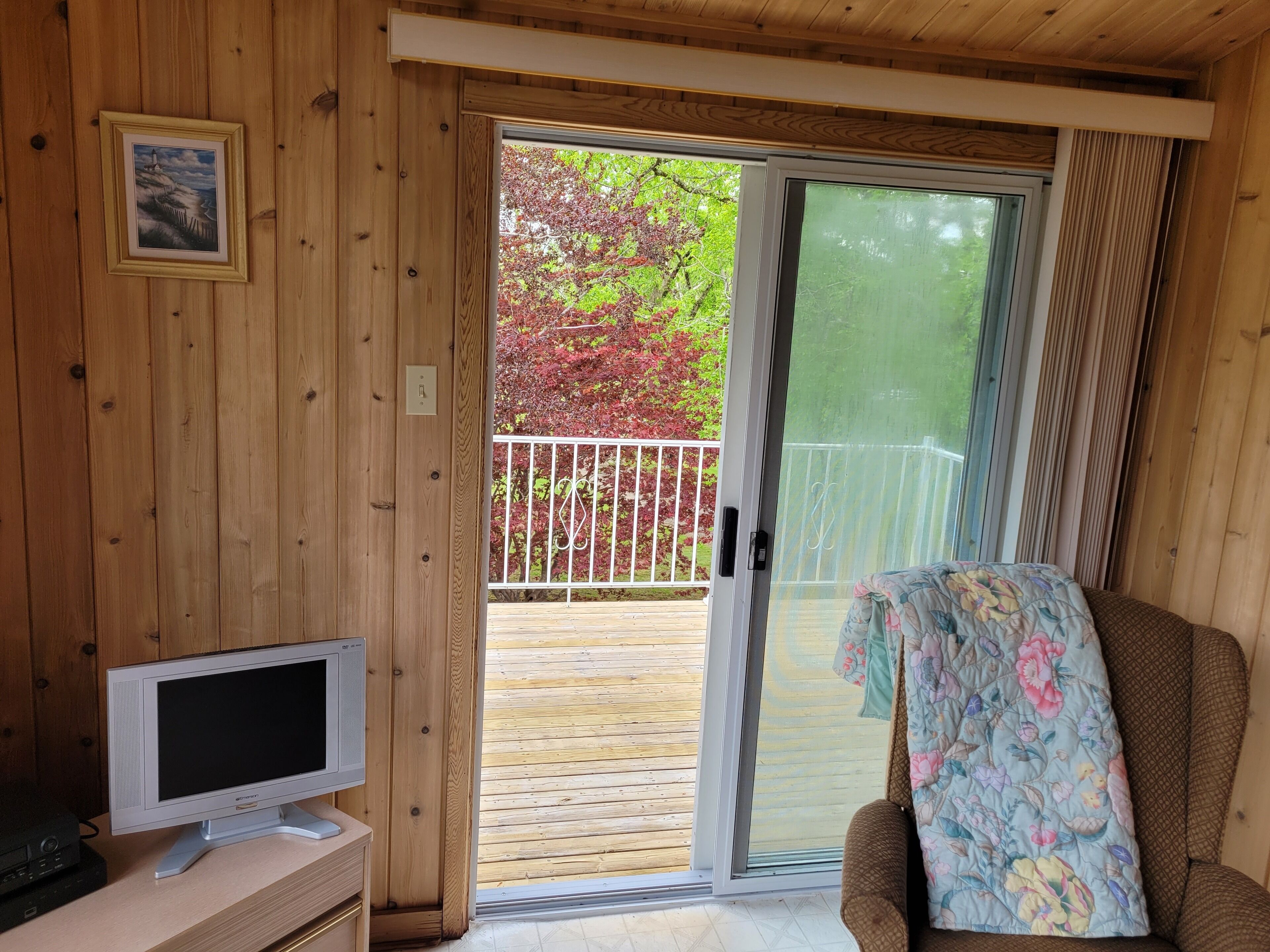 Smart-TV, peis, DVD-spiller og bøker