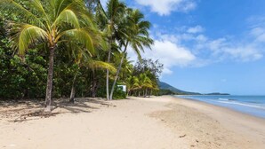 A beach with palm trees and a clear sky. - Tropical Pool Sanctuary in Kewarra Beach (Kewarra Beach)
