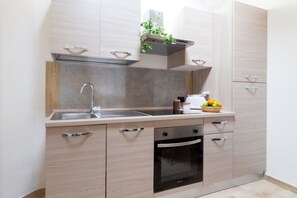 Fridge, oven, stovetop, coffee/tea maker