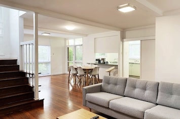 Open plan living and dining area.