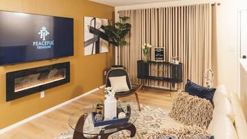 TV, fireplace, streaming services