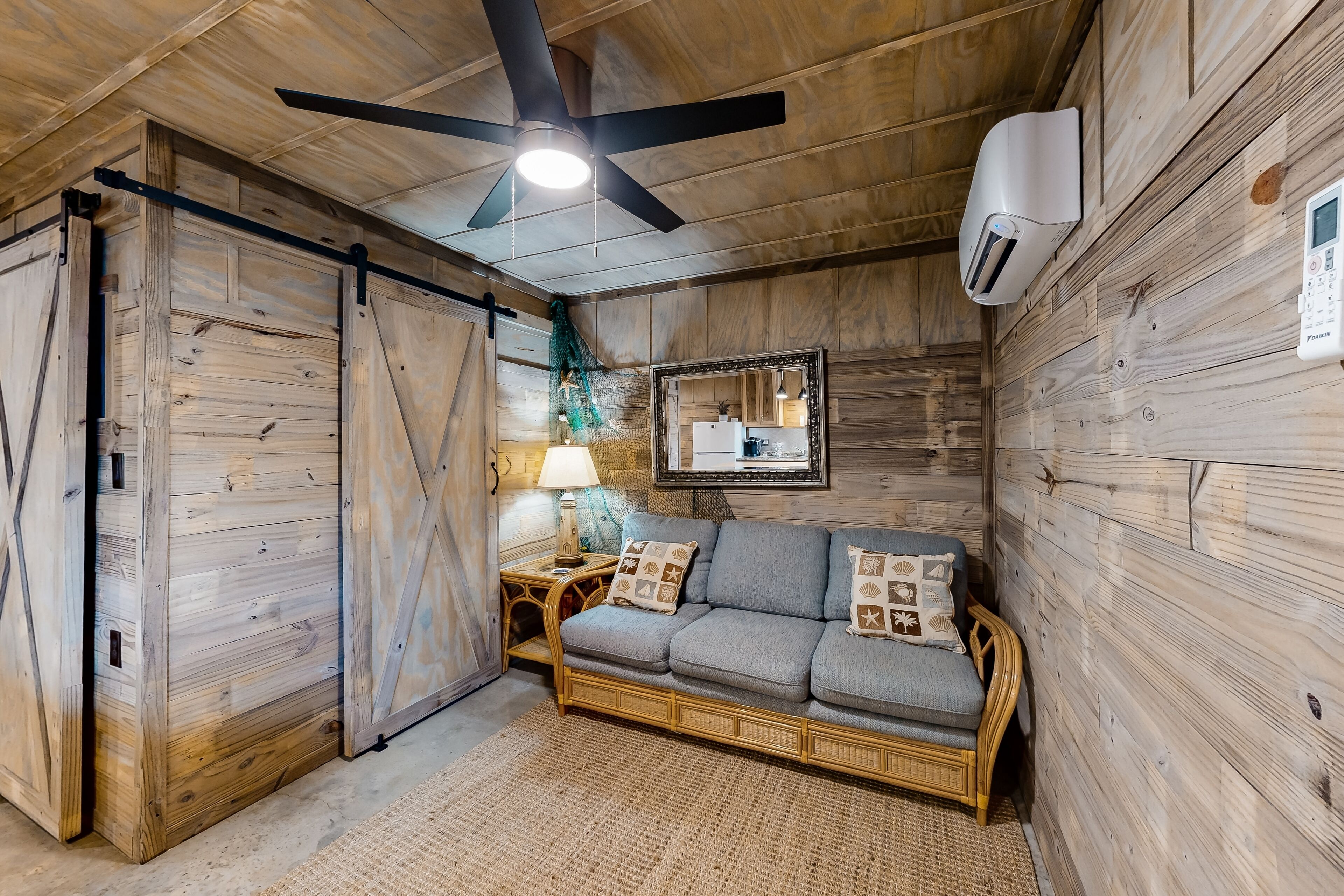 Rustic studio apartment with kitchenette, convenient location, & central AC