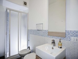 Ducha y bañera combinadas, secador de pelo y toallas