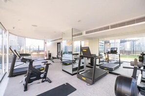 Stay fit and active in our well-equipped gym featuring treadmills, stationary bikes, and weight machines.