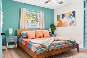 3 bedrooms, memory foam beds, desk, iron/ironing board