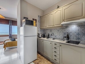 Fridge, microwave, oven, cookware/dishes/utensils