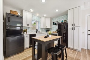 Fridge, microwave, dishwasher, coffee/tea maker