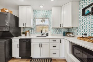 Fridge, microwave, dishwasher, coffee/tea maker