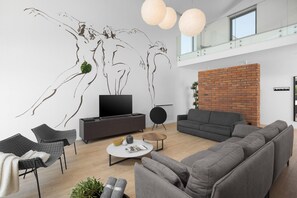 LCD TV, video games, foosball, stereo