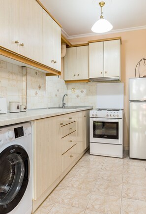 Fridge, oven, stovetop, coffee/tea maker
