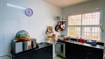 Microwave, espresso maker, cookware/dishes/utensils