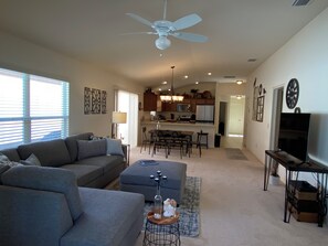 Villa, Multiple Beds, Lanai, Garden View | Living area | TV