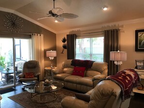 Villa, Multiple Beds, Lanai, Garden View | Living area | TV - 1023 Blue Heron Ave (The Villages)
