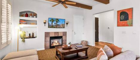 TV, fireplace, offices