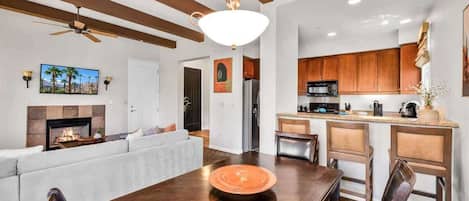 TV, fireplace, offices