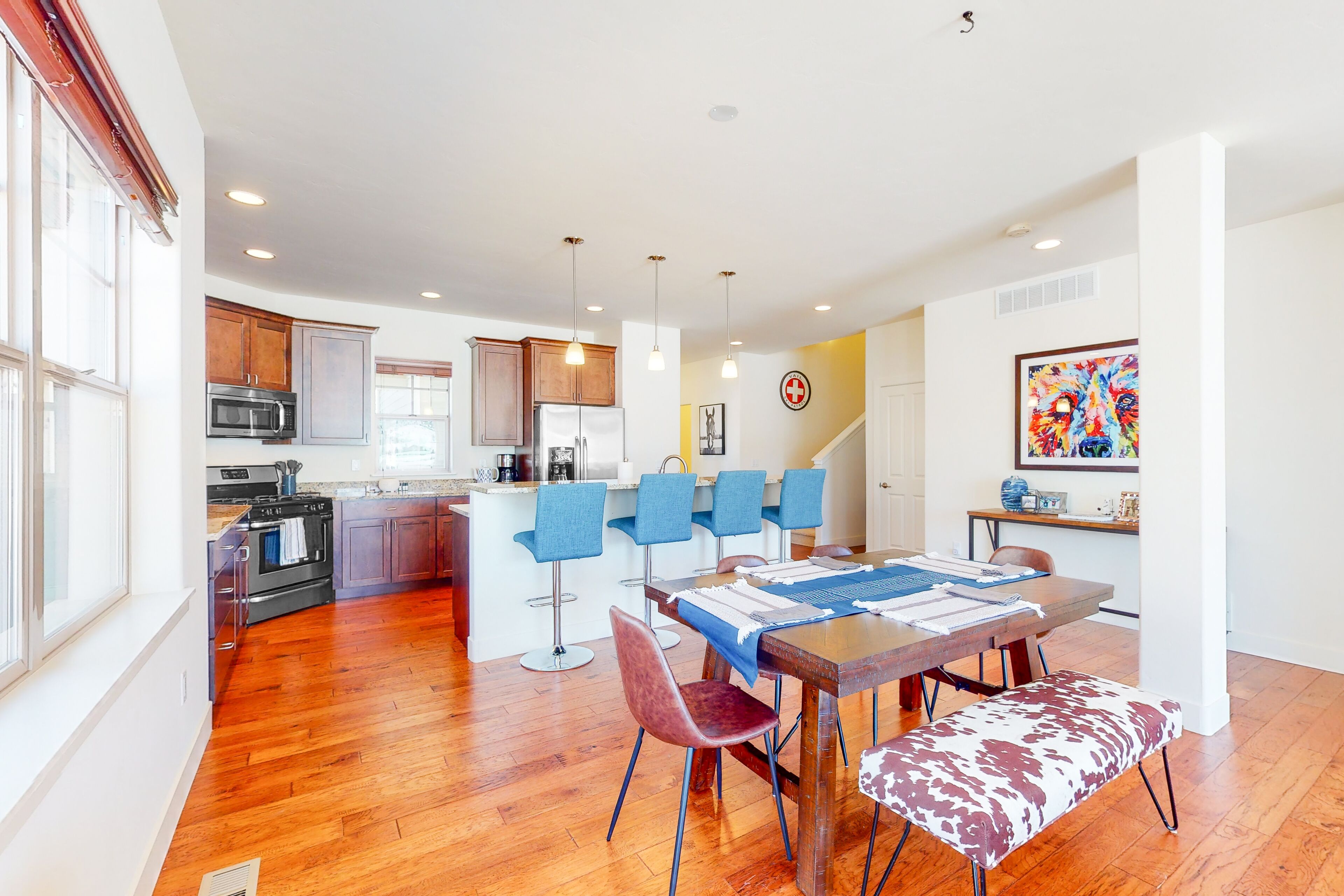 Stunning dog-friendly home with mountain view, fireplace, kitchen, patio, & W/D