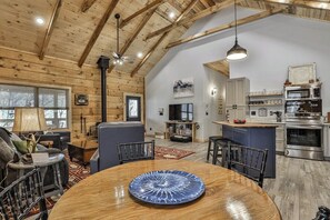 TV, fireplace - Owl's Roost by Mountain Oasis | Dog-Friendly Cabin in Coosawattee River Resort (Ellijay)