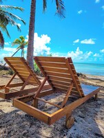 On the beach, white sand