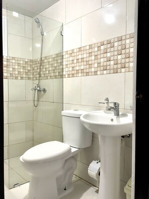 Dusche, Haartrockner, Handtücher, Seife