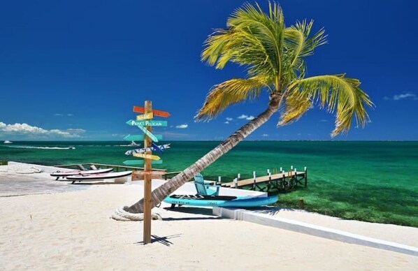 On the beach, sun-loungers, beach towels