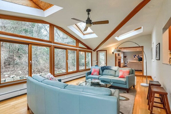 Télévision, cheminée, table de tennis de table, chaîne hi-fi