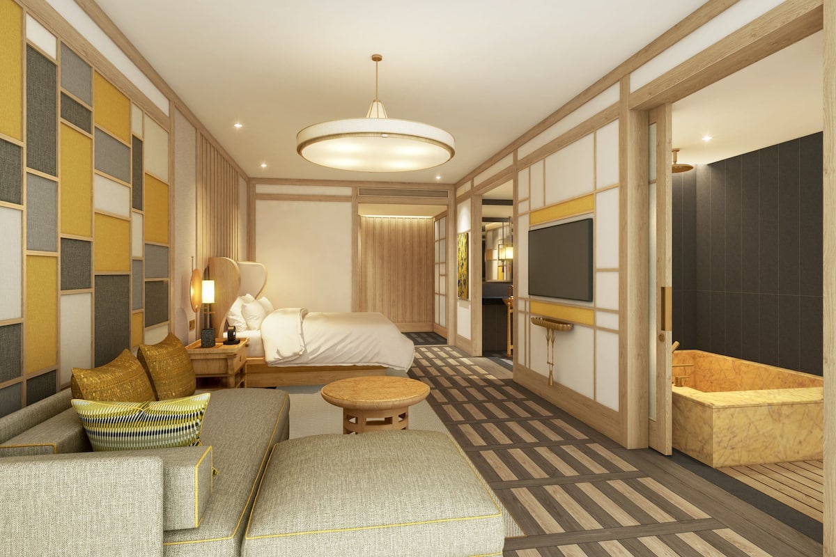 1 phòng ngủ, bộ đồ giường cao cấp, nệm có lớp đệm bông, minibar