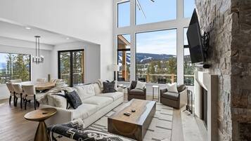 Télévision, cheminée, espaces bureaux