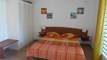 1 bedroom, iron/ironing board, travel crib, bed sheets