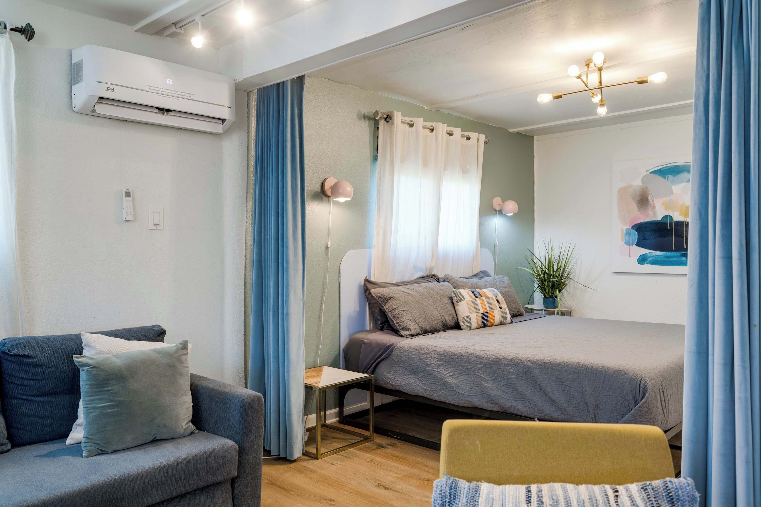 4 bedrooms, memory foam beds, desk, iron/ironing board