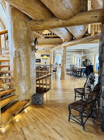 Interior. Total privacy, private beach, one of a kind full log home