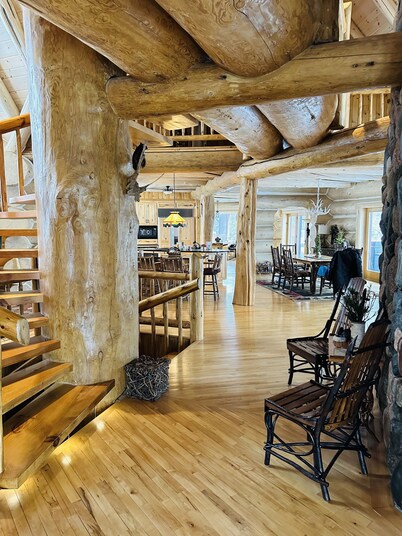 Total privacy, private beach, one of a kind full log home