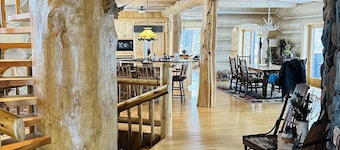 Total privacy, private beach, one of a kind full log home