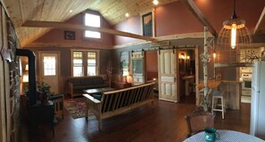 Fireplace, DVD player, books, video library