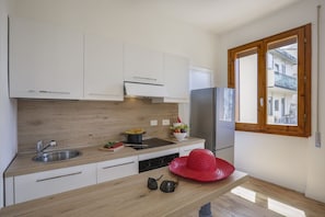 Fridge, stovetop, dishwasher, cookware/dishes/utensils