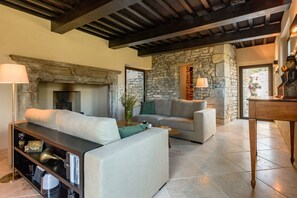 TV, fireplace