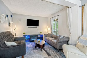 Smart TV, fireplace, video games, table football