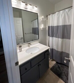 Shower, hair dryer, towels, toilet paper - Modern/Contemporary W/HOT TUB (Eugene)