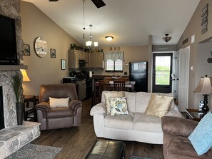 Smart TV, fireplace, DVD player, printers