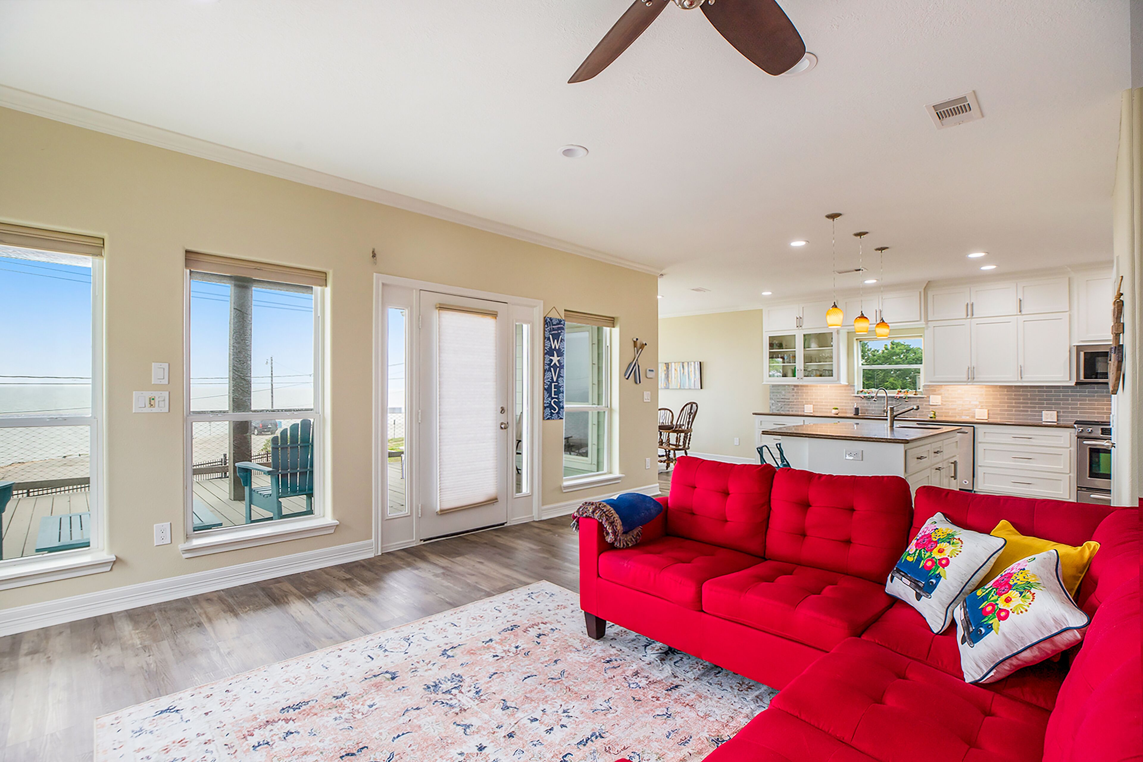 Amazing dog-friendly water view home with patio, fireplace, full kitchen, & TV